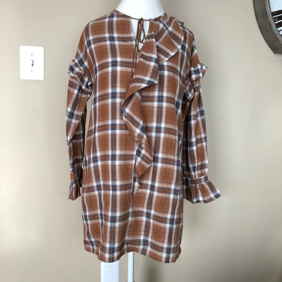 Checkered Long Sleeve Ruffled Tunic Dress - Picture 8 of 8